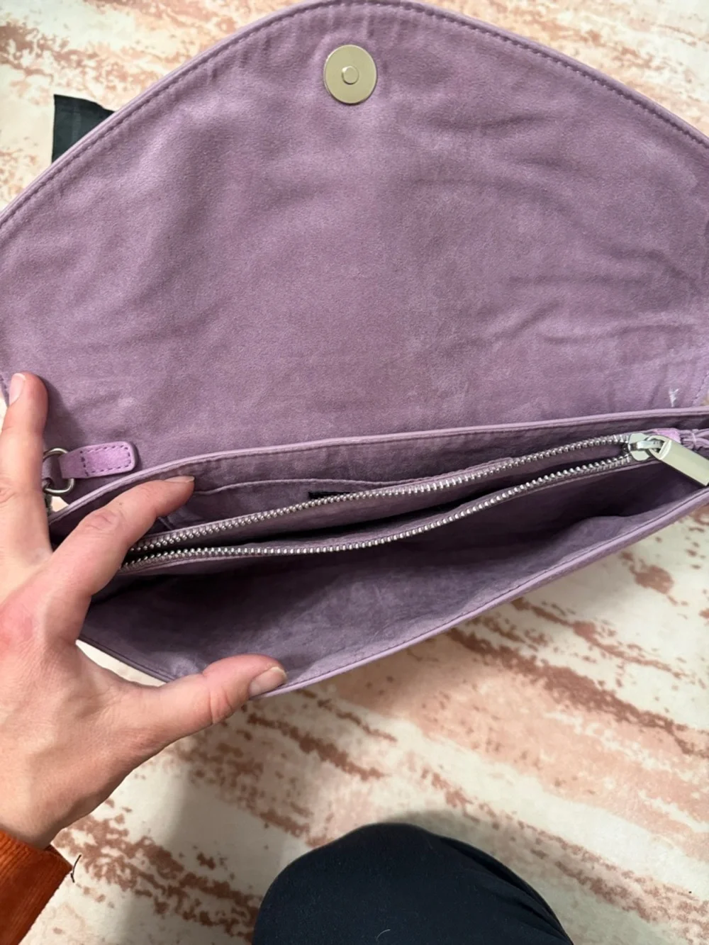 White House Black Market Lavender Suede Tassel Wristlet Clutch - Picture 2 of 3